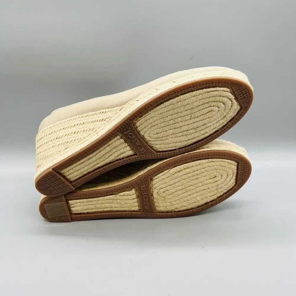 J Crew Shoes Womens 10 Beige Cotton Espadrille Wedge Heels Round Toe Slip On